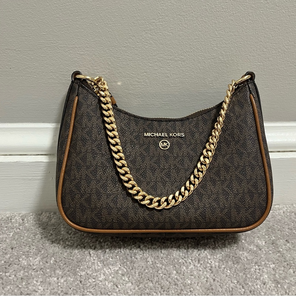 Michael Kors Dark Brown Shoulder Bag with Gold Chain